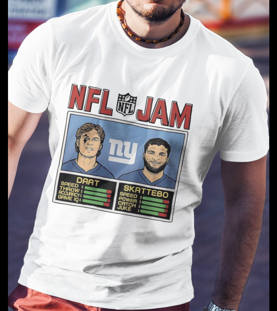 New York Giants NFL Jam Cam Skattebo Jaxson Dart Classic Video Game Theme T-Shirt