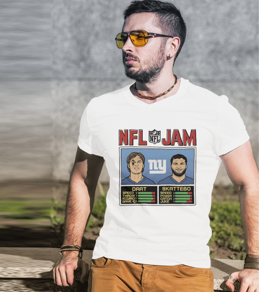 New York Giants NFL Jam Cam Skattebo Jaxson Dart Classic Video Game Theme T-Shirt