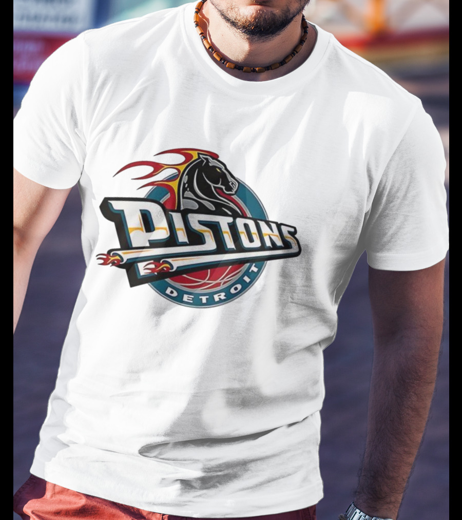 Detroit Pistons Retro Fire Horse Emblem T-Shirt