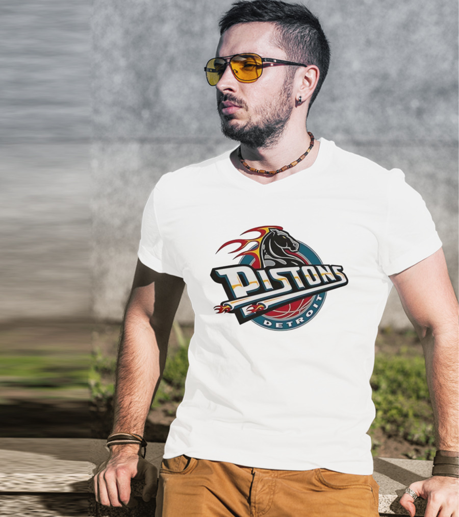 Detroit Pistons Retro Fire Horse Emblem T-Shirt