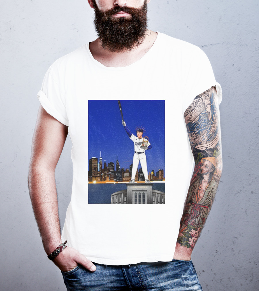 Freddie Freeman Dodgers Statue Of Liberty New York Skyline 2024 MVP T-Shirt