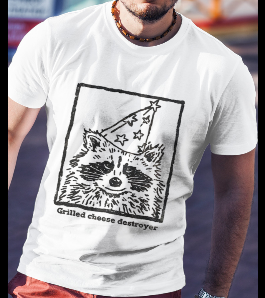 Raccoon Funny Wizard Hat Grilled Cheese Destroyer T-Shirt