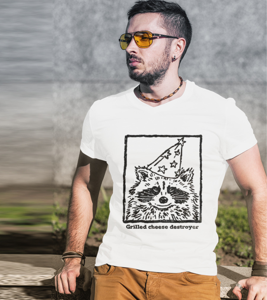 Raccoon Funny Wizard Hat Grilled Cheese Destroyer T-Shirt