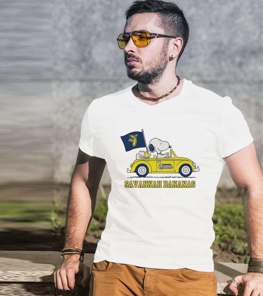 Snoopy Woodstock Driving Savannah Bananas Baseball Car T-Shirt