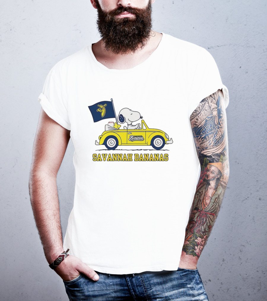 Snoopy Woodstock Driving Savannah Bananas Baseball Car T-Shirt