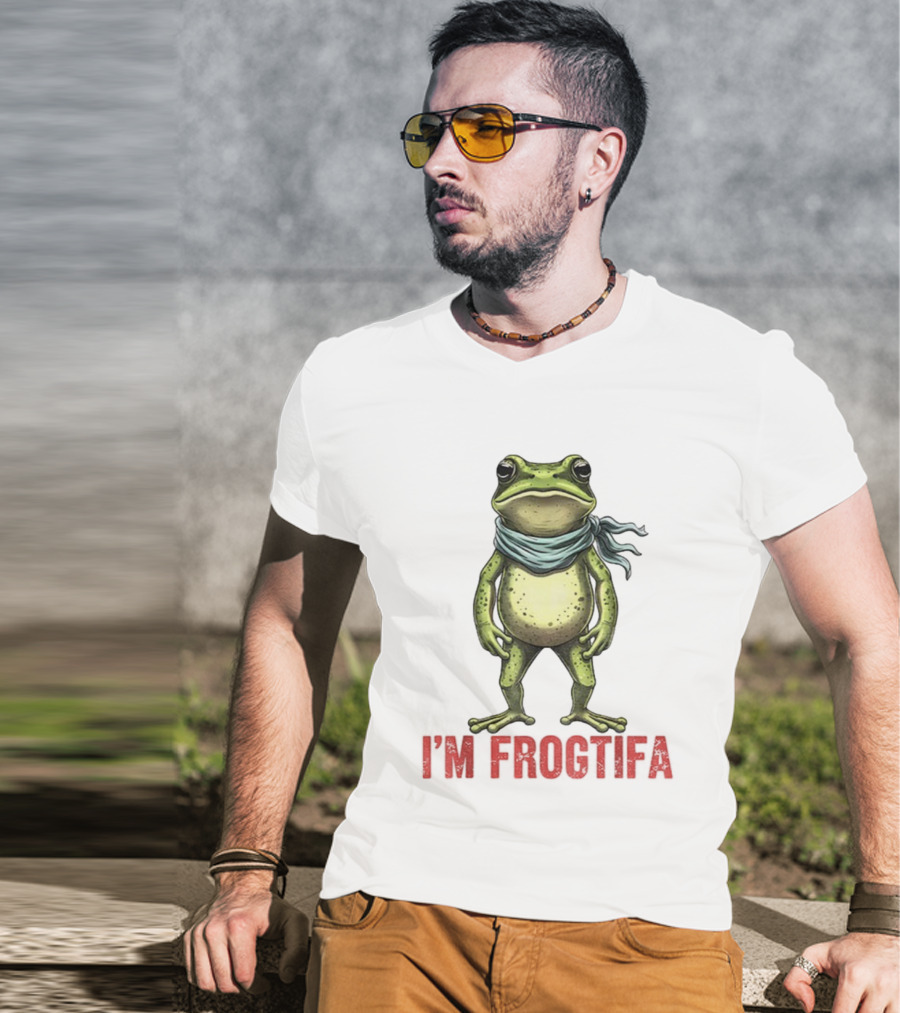 Portland Freedom Frog I’m Frogtifa Anti-ICE Resistance Scarf-Wearing Frog T-Shirt