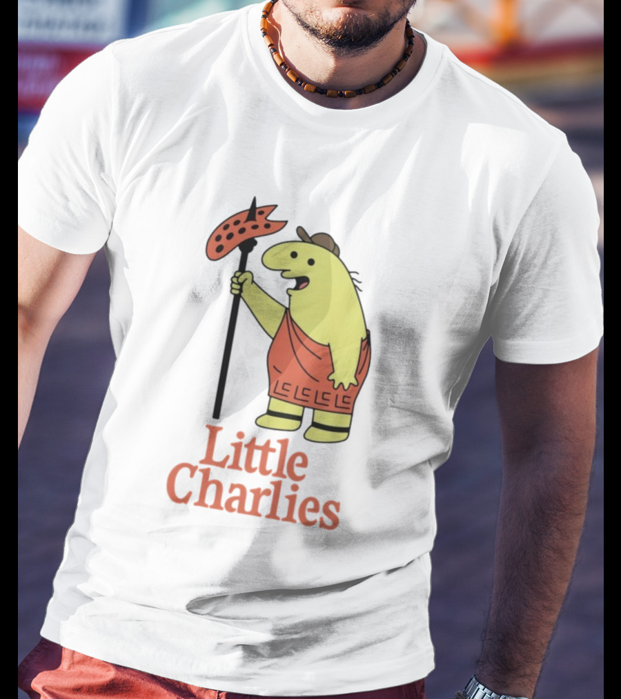 Little Charlies Cartoon Character With Tribal Shield T-Shirt