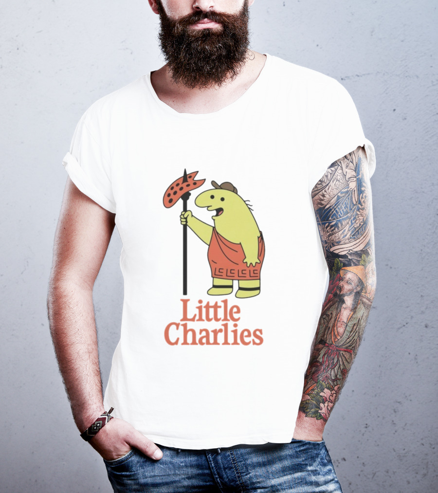 Little Charlies Cartoon Character With Tribal Shield T-Shirt