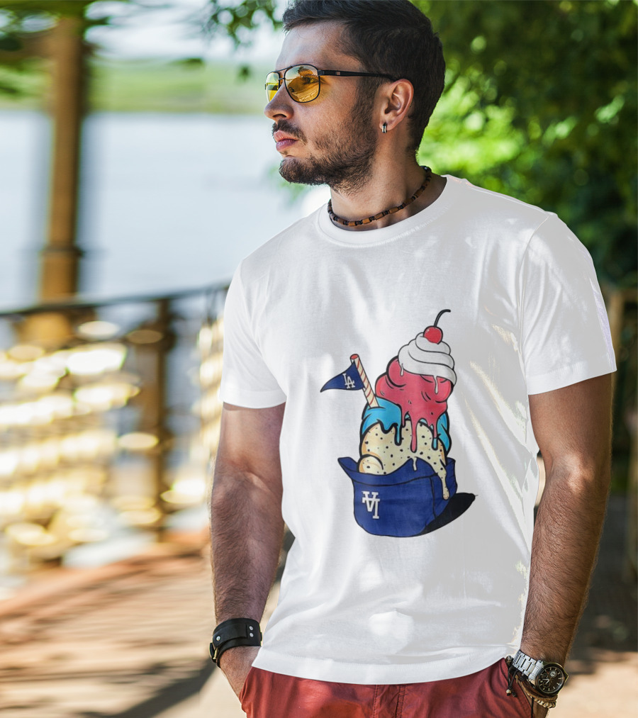 Los Angeles Dodgers Ice Cream Helmet LA Baseball Game Day Treat T-Shirt