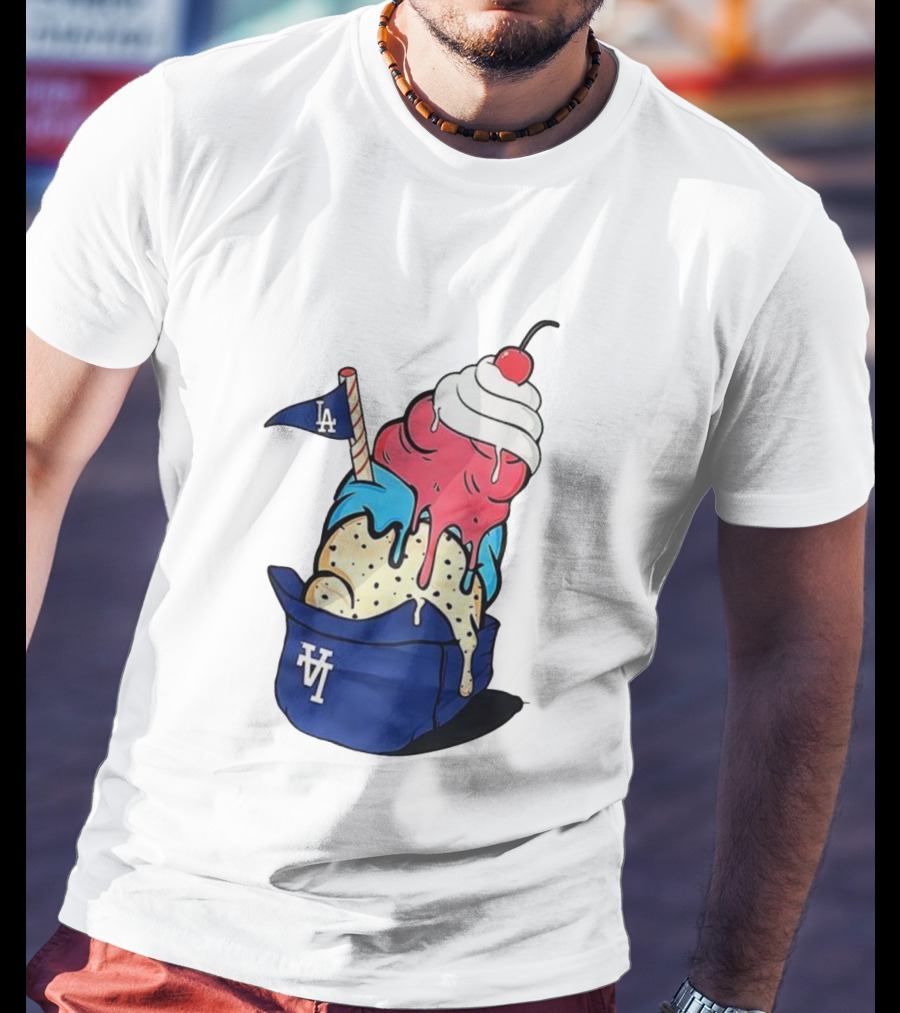Los Angeles Dodgers Ice Cream Helmet LA Baseball Game Day Treat T-Shirt