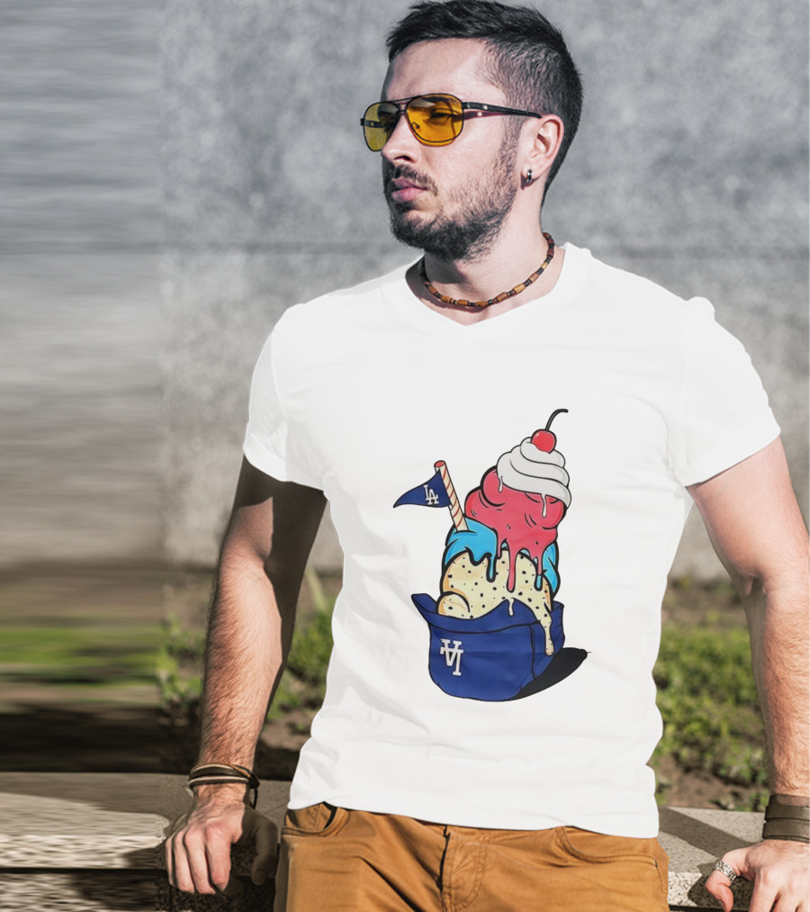 Los Angeles Dodgers Ice Cream Helmet LA Baseball Game Day Treat T-Shirt