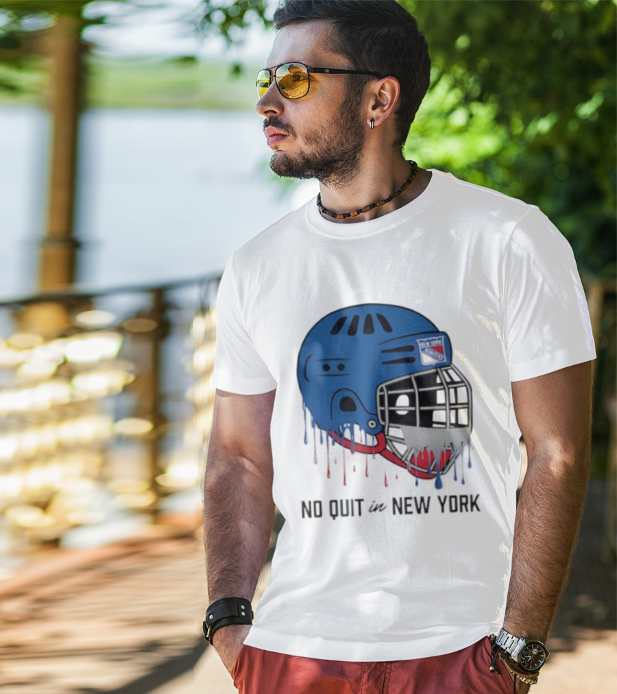 New York Rangers Drippy Helmet No Quit T-Shirt