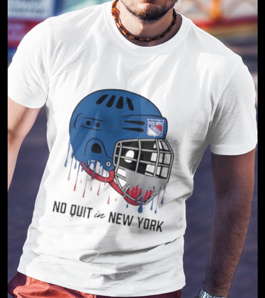 New York Rangers Drippy Helmet No Quit T-Shirt
