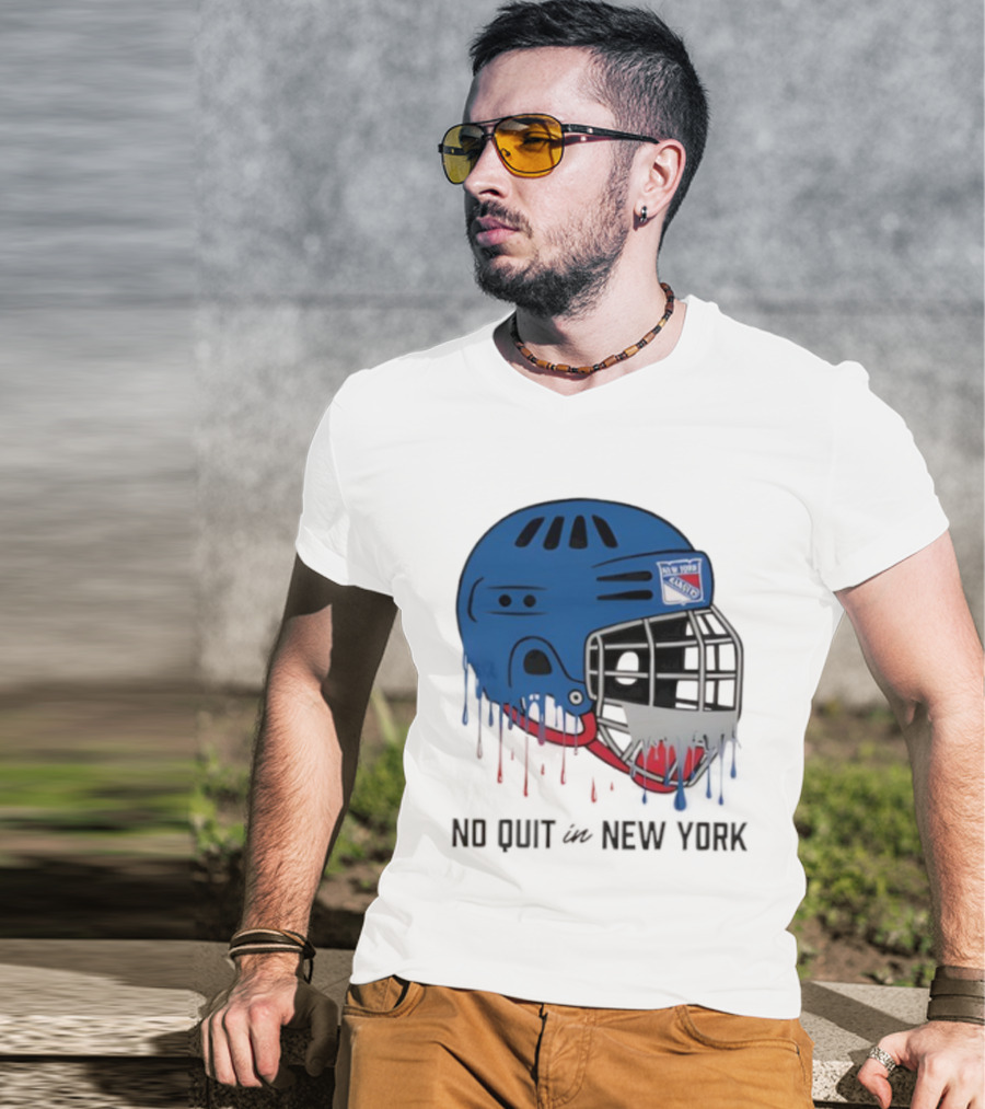 New York Rangers Drippy Helmet No Quit T-Shirt