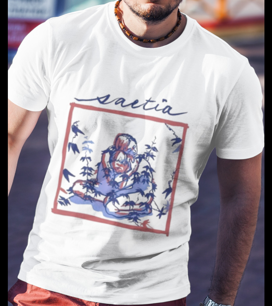 Saetia Tendrils Sketch Art Blue Red Frame T-Shirt