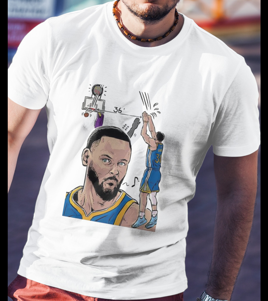 Stephen Curry Golden State Warriors NBA 36 Feet Comic Basketball Shot T-Shirt
