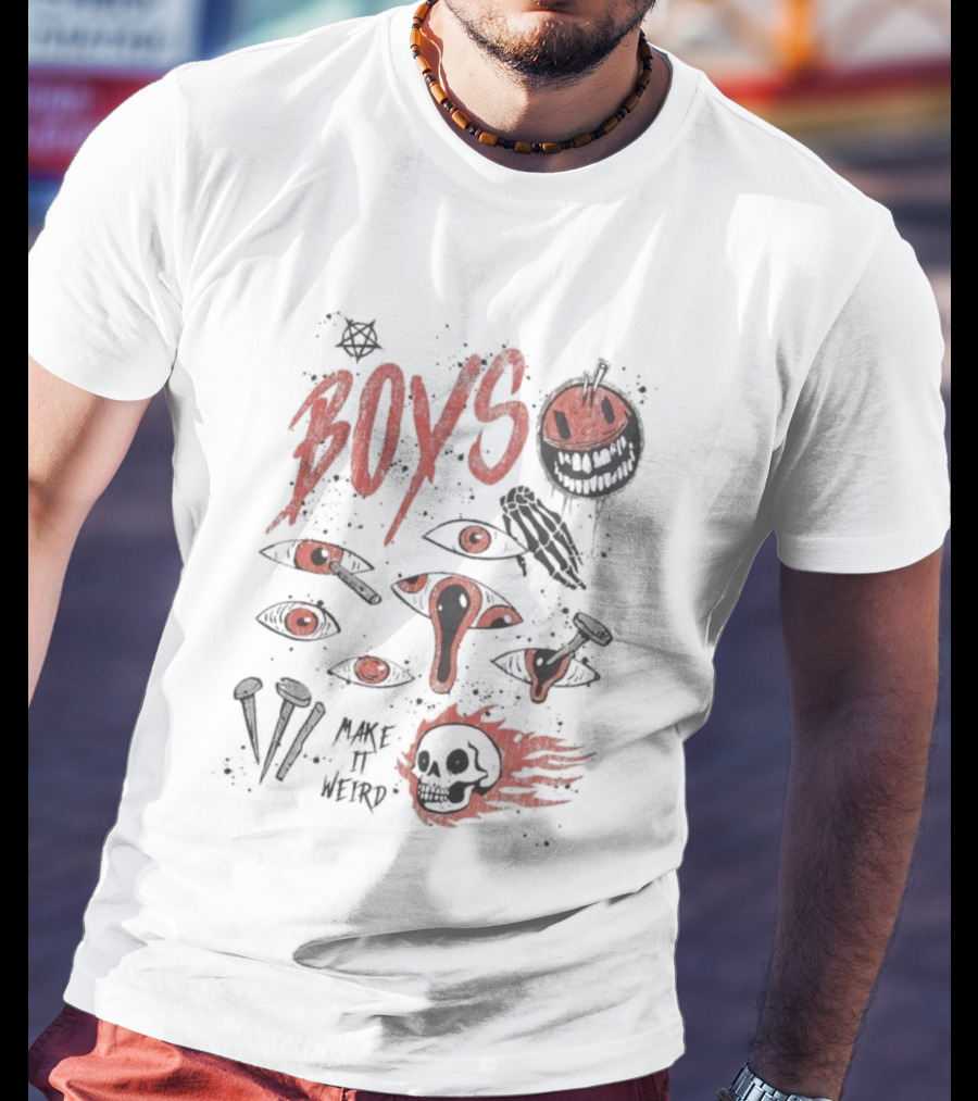 Boys Make It Weird Red Eyes And Skull Design T-Shirt