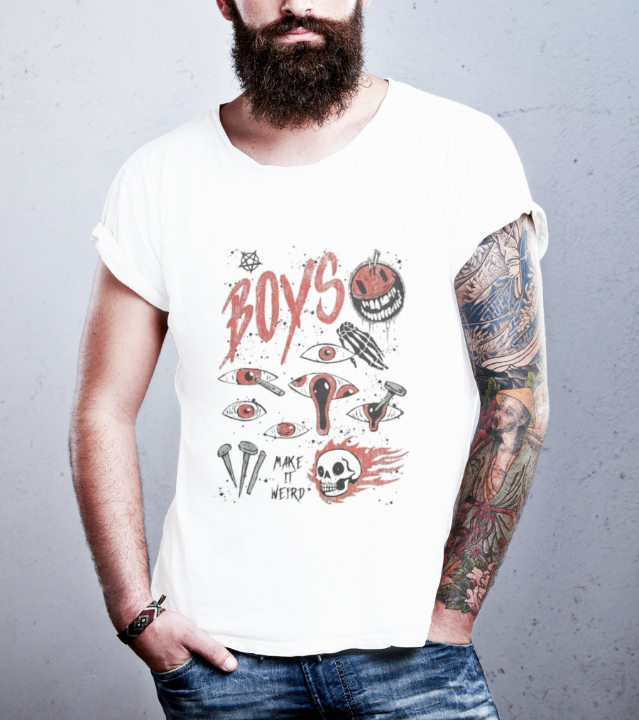 Boys Make It Weird Red Eyes And Skull Design T-Shirt