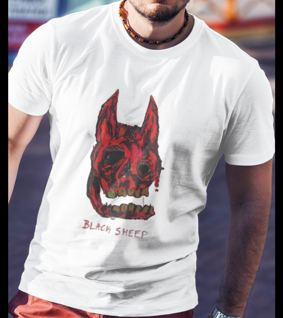 Caskey Black Sheep Skull Red Demon Mask T-Shirt