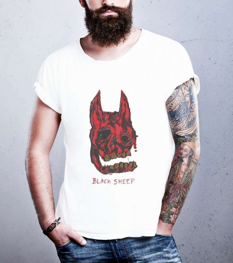 Caskey Black Sheep Skull Red Demon Mask T-Shirt