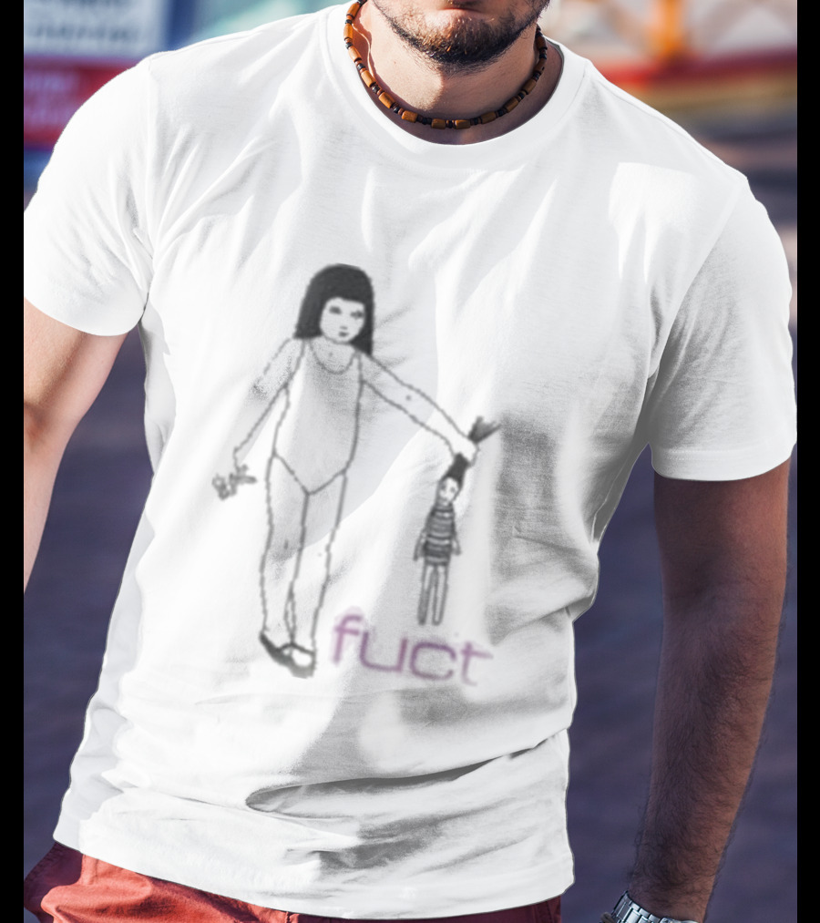 Fuct Scissor Psychosis Drawing With Figure Holding Object T-Shirt