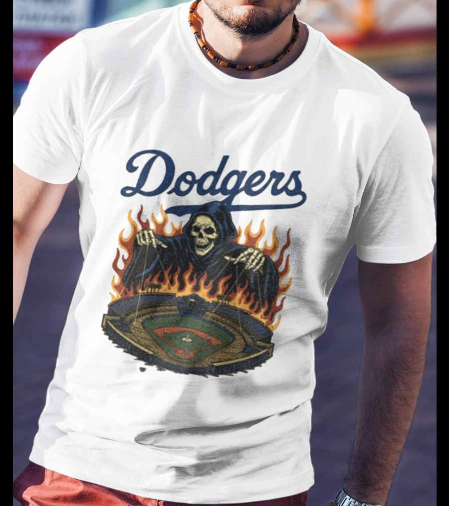Dodgers Grim Reaper Over Baseball Stadium Fire Swea T-Shirt