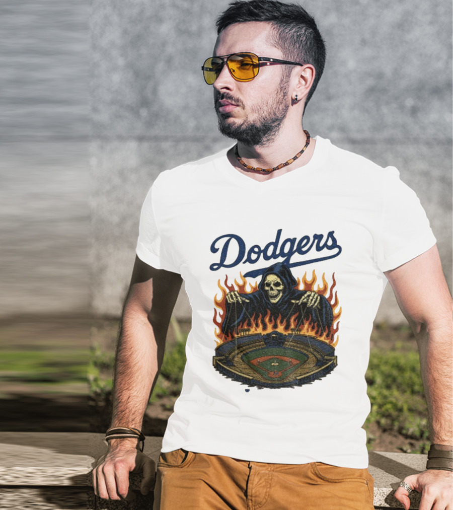 Dodgers Grim Reaper Over Baseball Stadium Fire Swea T-Shirt