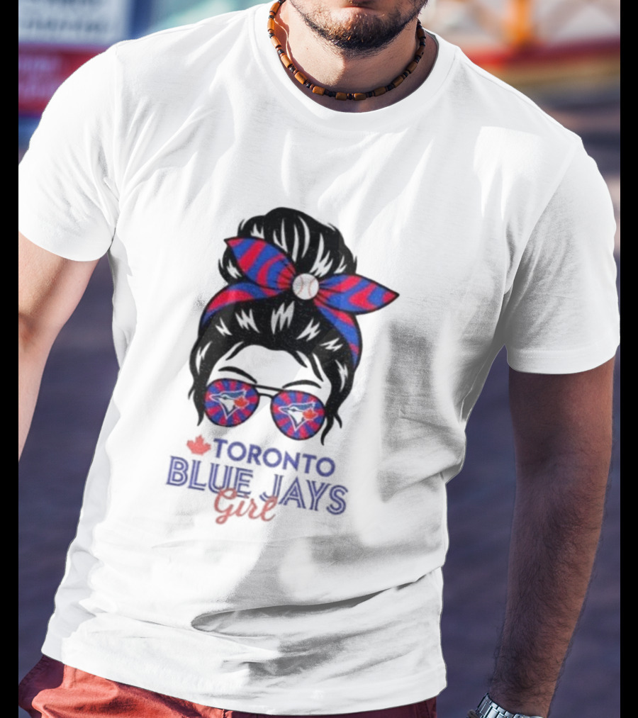 Toronto Blue Jays Girl Messy Bun Glasses Baseball Fans T-Shirt