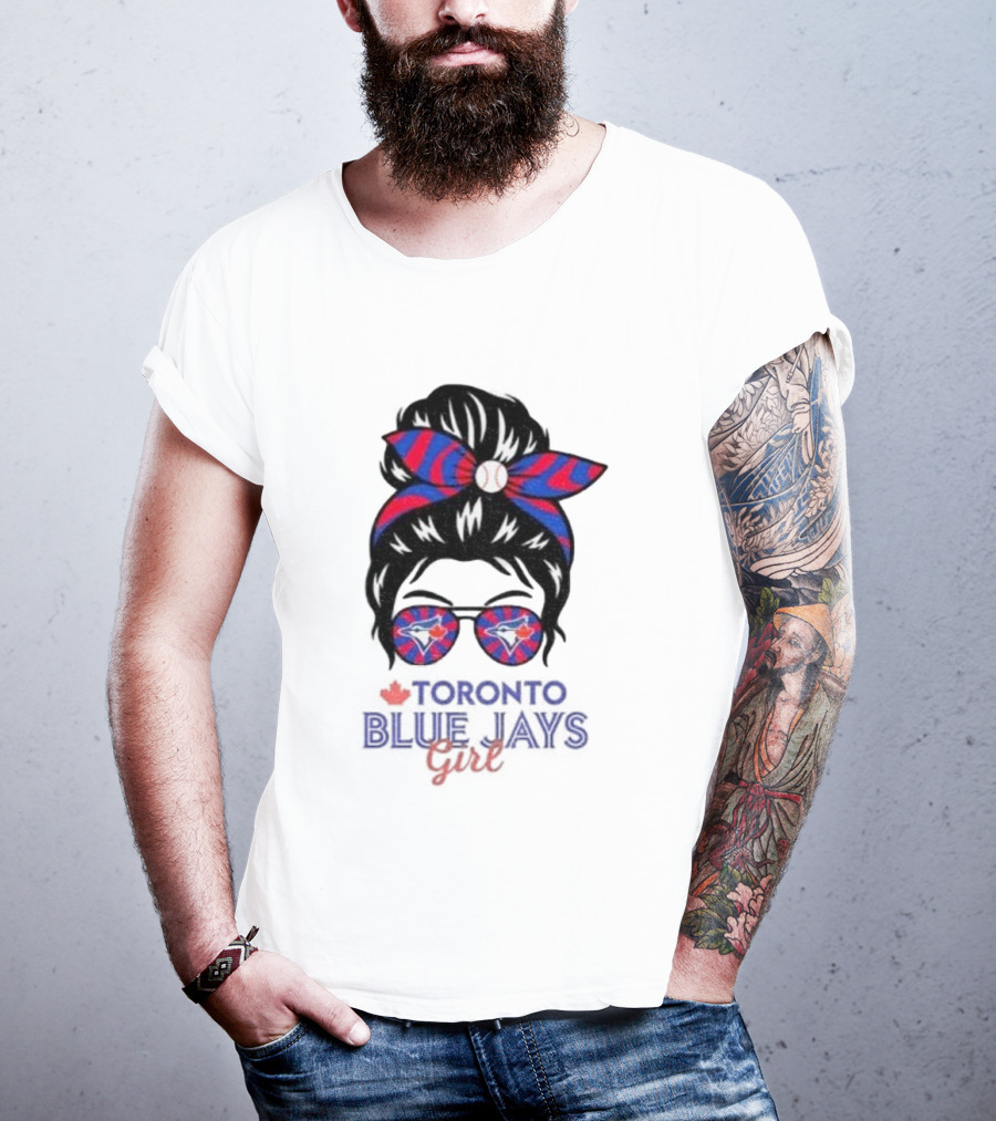 Toronto Blue Jays Girl Messy Bun Glasses Baseball Fans T-Shirt