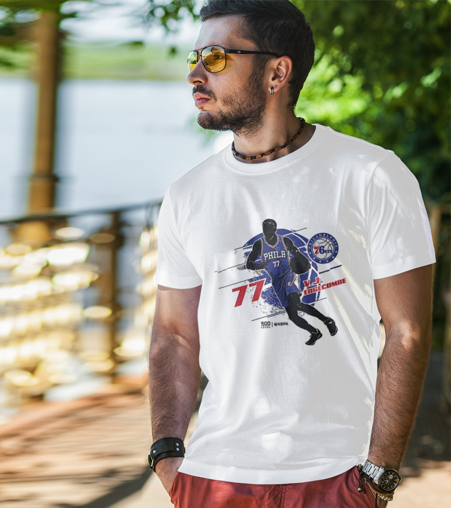 Philadelphia 76ers VJ Edgecombe Number 77 Basketball Player T-Shirt