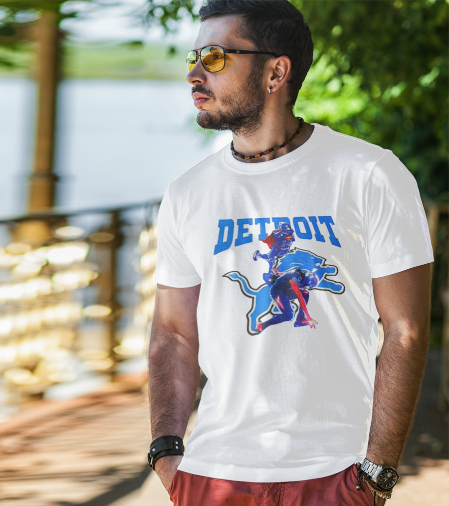 Detroit Lions Superman Crossover Athlete Leap T-Shirt