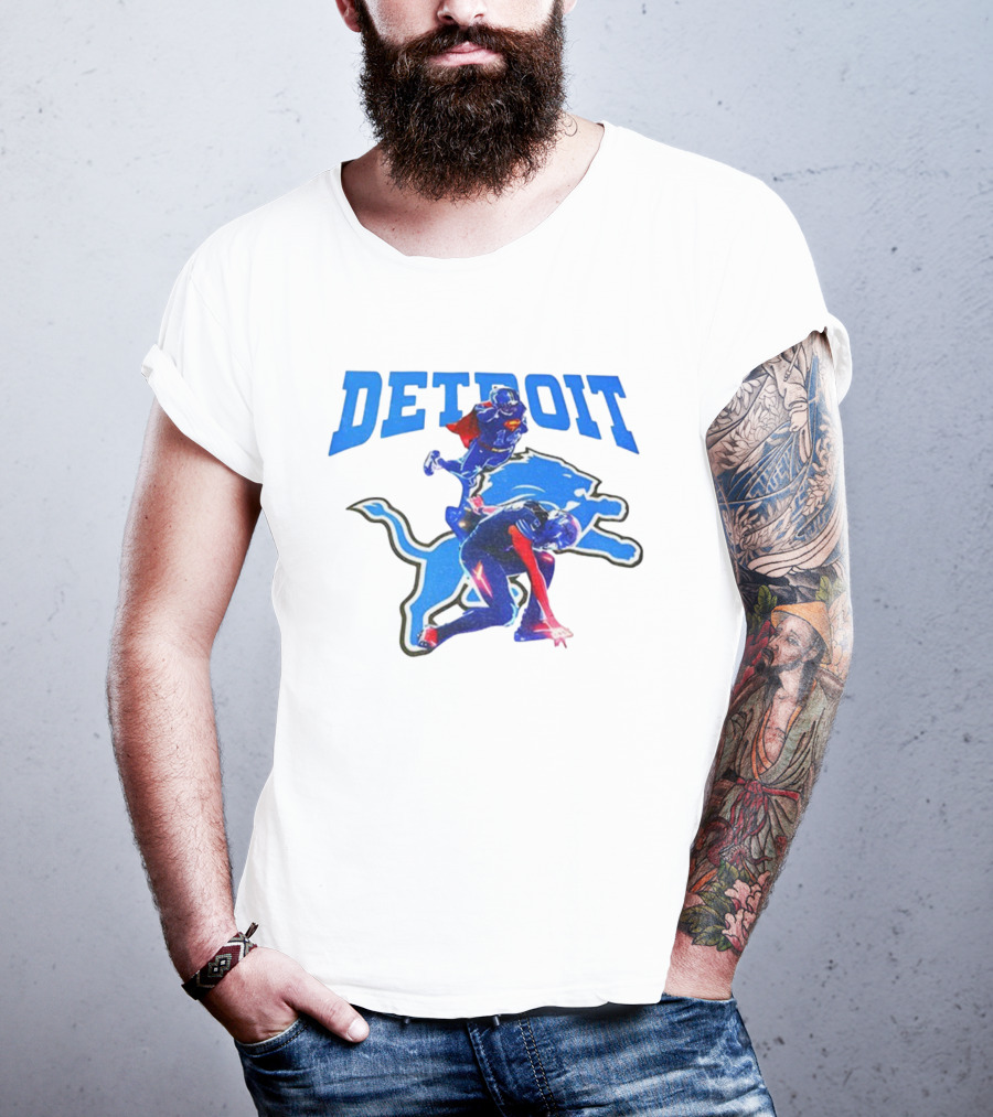 Detroit Lions Superman Crossover Athlete Leap T-Shirt