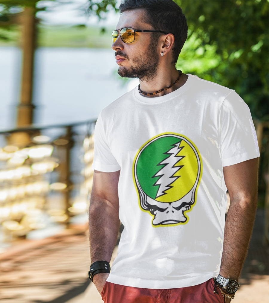 Grateful Ducks Grateful Dead Steal Your Face Green Yellow Bolt 26 T-Shirt