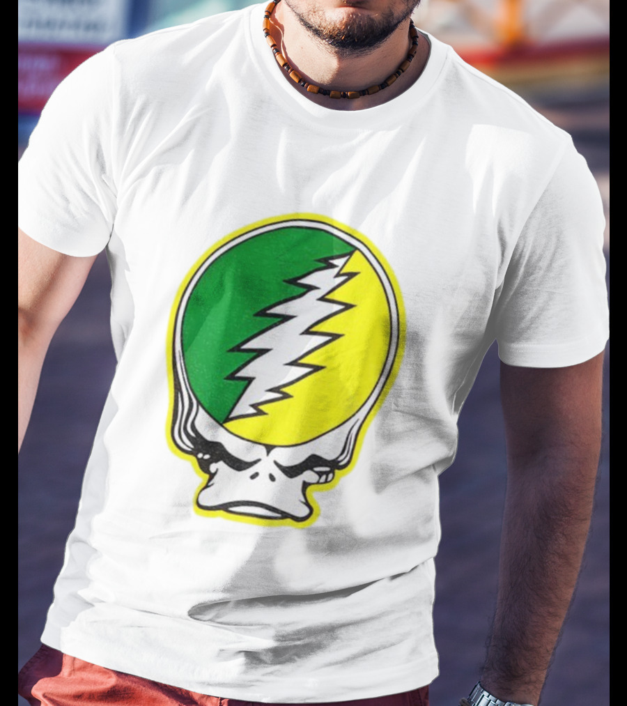 Grateful Ducks Grateful Dead Steal Your Face Green Yellow Bolt 26 T-Shirt