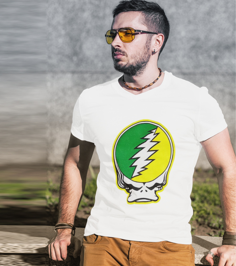 Grateful Ducks Grateful Dead Steal Your Face Green Yellow Bolt 26 T-Shirt