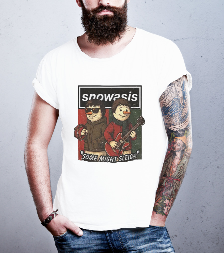 Snowasis Christmas Some Might Sleigh Snowman Band Holiday Pun T-Shirt