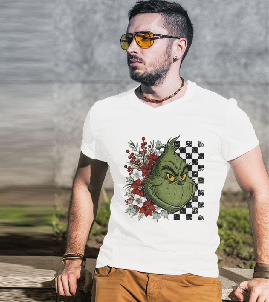 Grinch Floral Christmas Characters Merry Christmas 2025 Festive Design T-Shirt