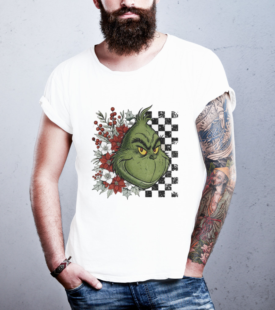 Grinch Floral Christmas Characters Merry Christmas 2025 Festive Design T-Shirt