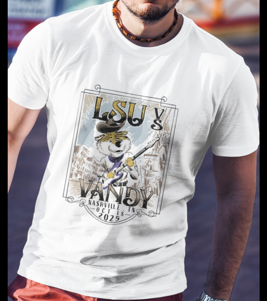 LSU Tigers Vs Vandy Vanderbilt Commodores Nashville TN Oct 18 2025 Mascot Guitar City Showdown T-Shirt