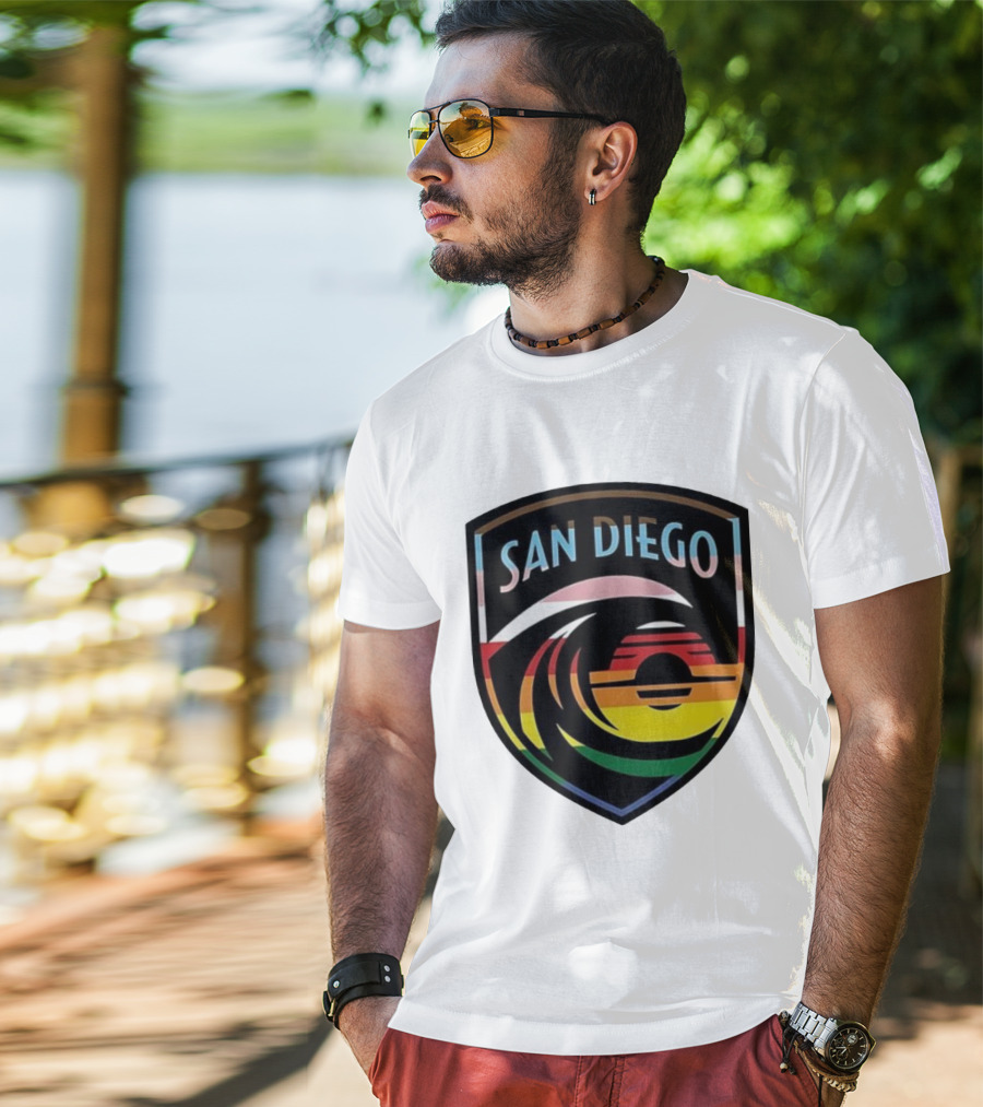 San Diego Wave FC LGBTQ+ Pride Rainbow Wave Sunset T-Shirt