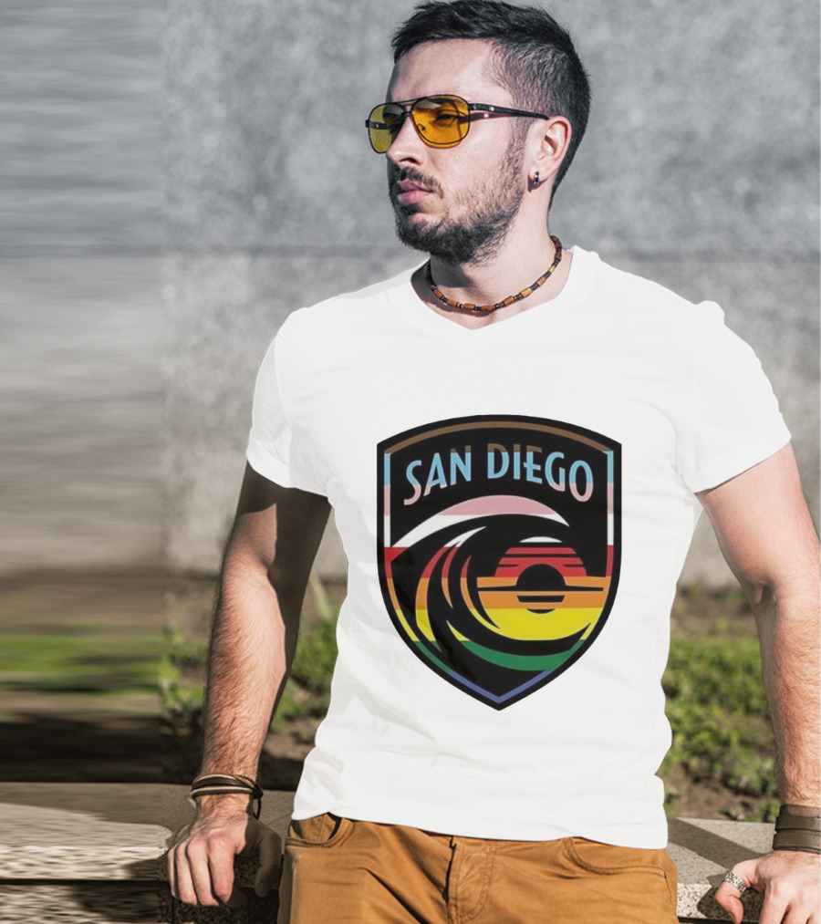 San Diego Wave FC LGBTQ+ Pride Rainbow Wave Sunset T-Shirt