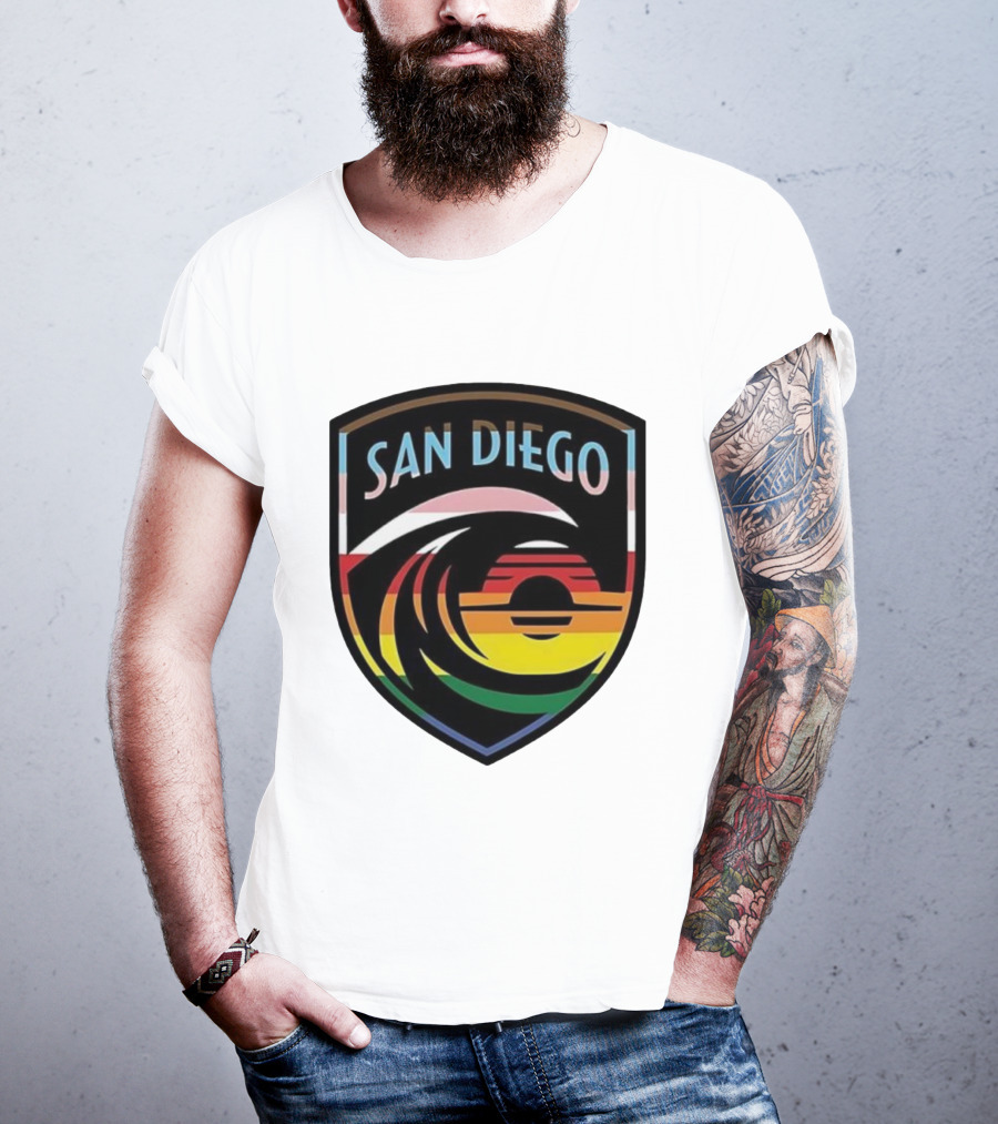 San Diego Wave FC LGBTQ+ Pride Rainbow Wave Sunset T-Shirt