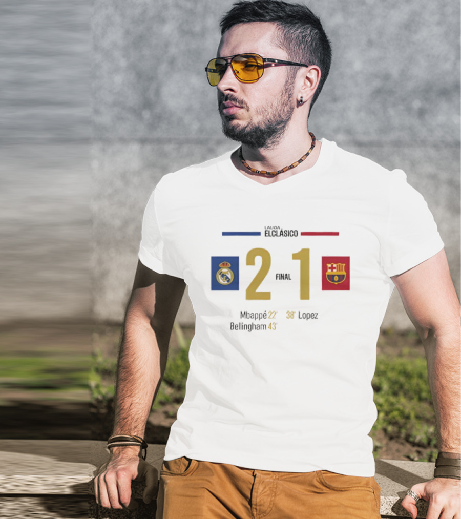 LaLiga ElClásico Real Madrid 2-1 Barcelona 2025 Final Mbappé Bellingham López T-Shirt