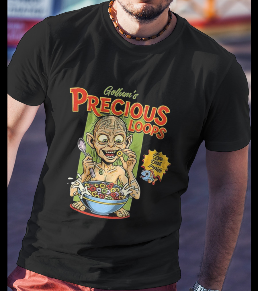 Gollum’s Precious Loops Free Fish Inside Lord Of The Rings Froot Loops Parody T-Shirt