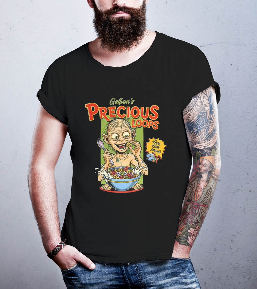 Gollum’s Precious Loops Free Fish Inside Lord Of The Rings Froot Loops Parody T-Shirt
