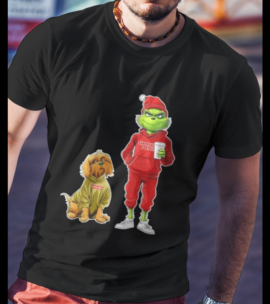 San Francisco Football Grinch And Dog Christmas 49ers Holiday T-Shirt