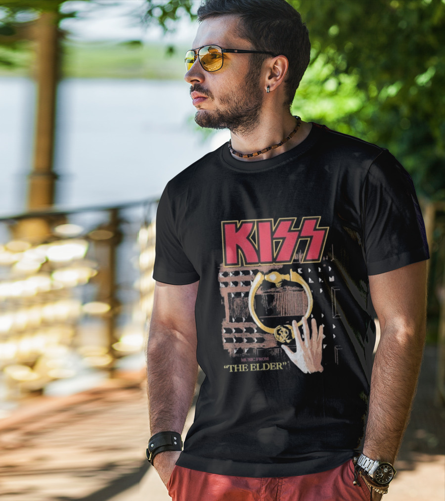 Kiss Music From The Elder Door Knocker Hand Iconic Rock Album Cover T-Shirt