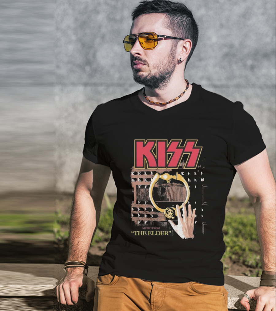 Kiss Music From The Elder Door Knocker Hand Iconic Rock Album Cover T-Shirt