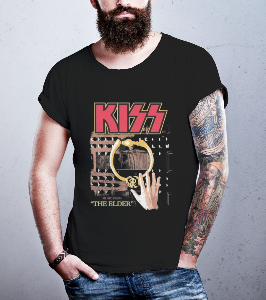 Kiss Music From The Elder Door Knocker Hand Iconic Rock Album Cover T-Shirt