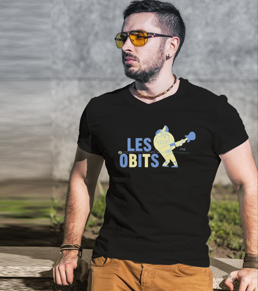Les Obits Baseball Cartoon Character Batting Sports Graphic T-Shirt